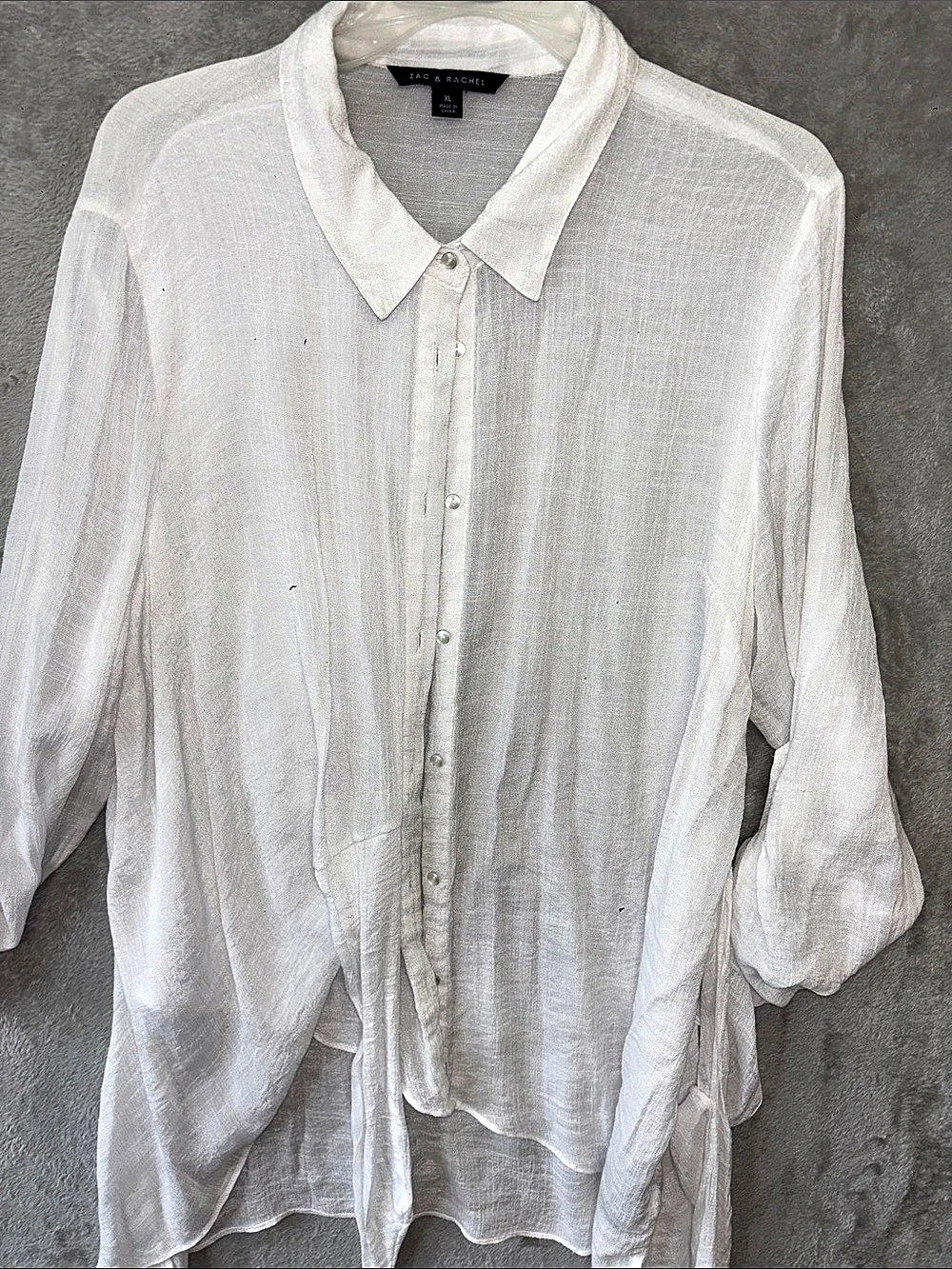 Zac & Rachel Sheer Button Down Top in White Size XL Like New